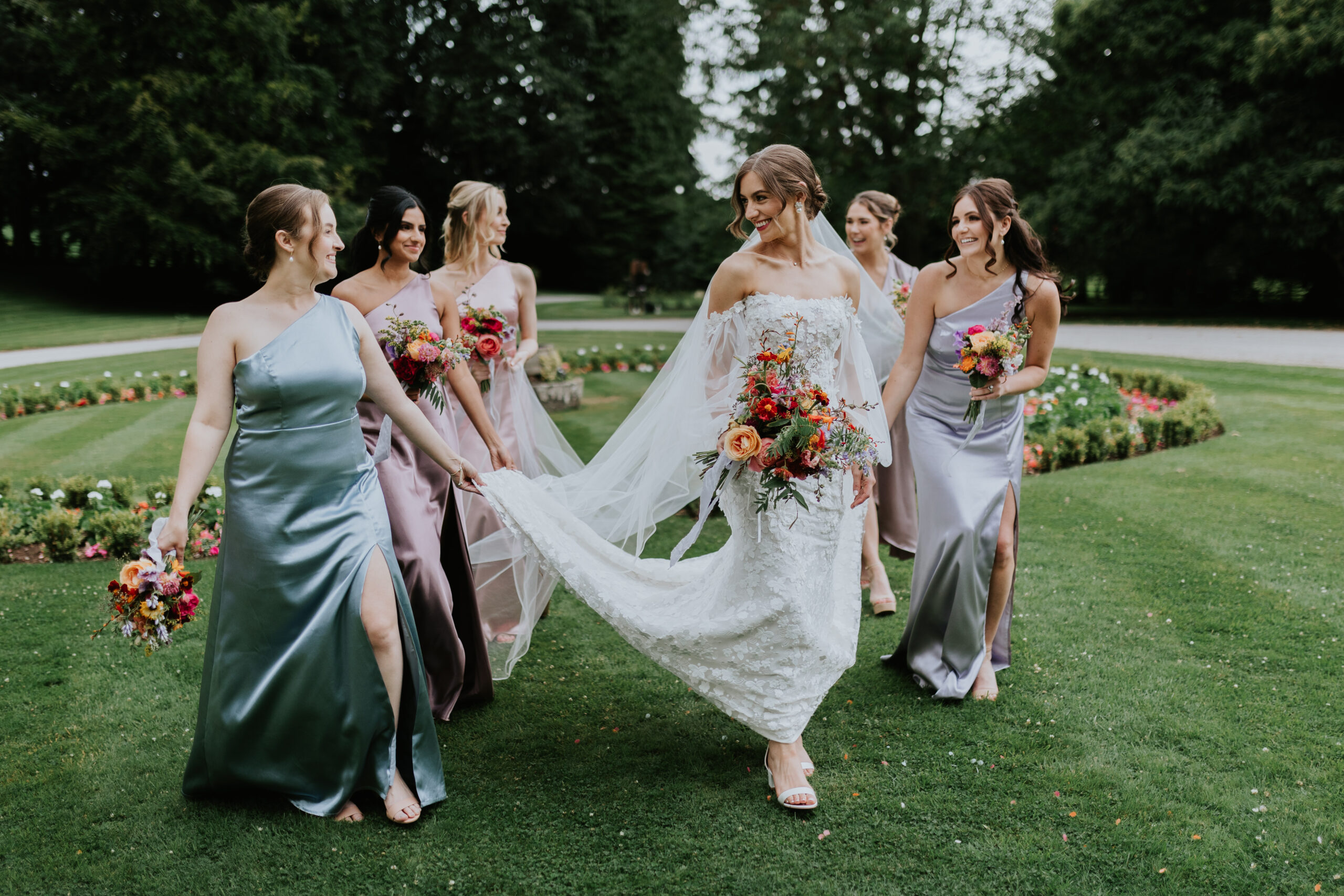 Bridesmaids Walking with veil